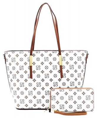Monogram Tote Bag and Wallet Set  CS708 IVORYTAN